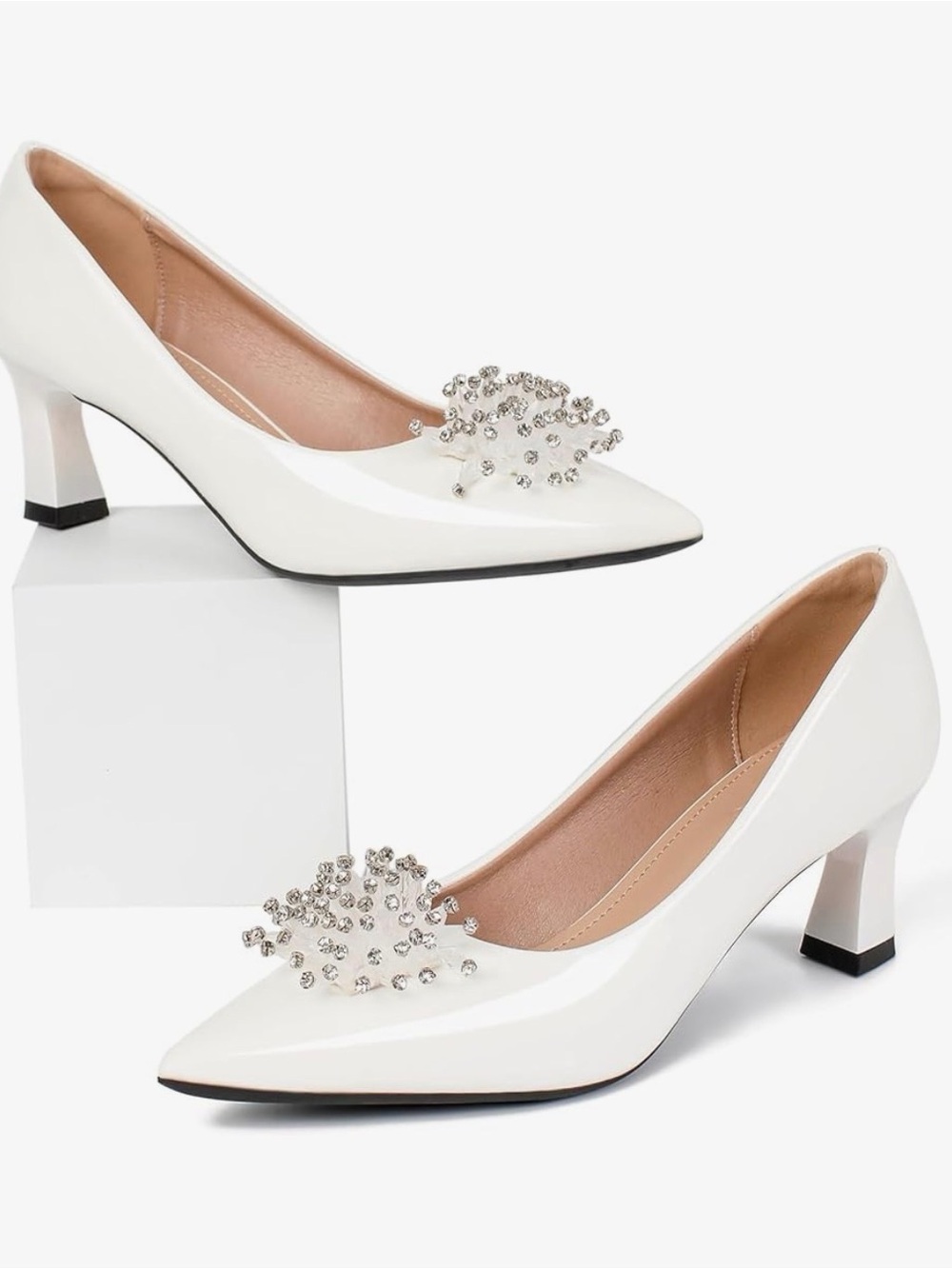 Women's white Pointed kitten heel Crystal Embellished Heels- New never worn- - Picture 2 of 9